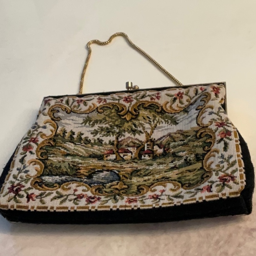 Elegant Black and Multicolor Tapestry Women Bag